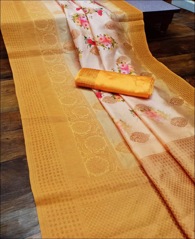 RE - Captivating Mustard Colored Lichi Jaquard Silk Saree