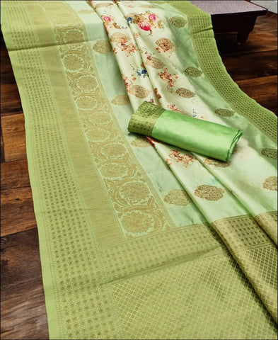 RE - Captivating Green Colored Lichi Jaquard Silk Saree