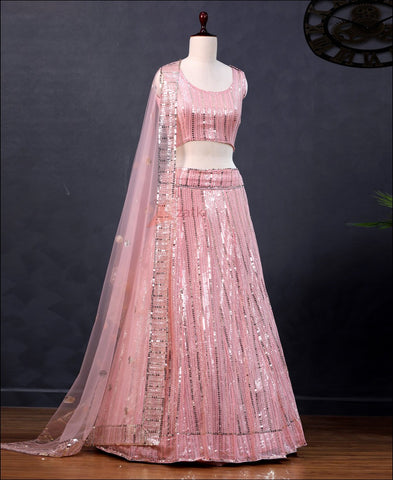 RE - Baby Pink Coloured Sequence Embroidery Work Designer Lehenga Choli