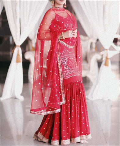 Red color Georgette Designer Sarara