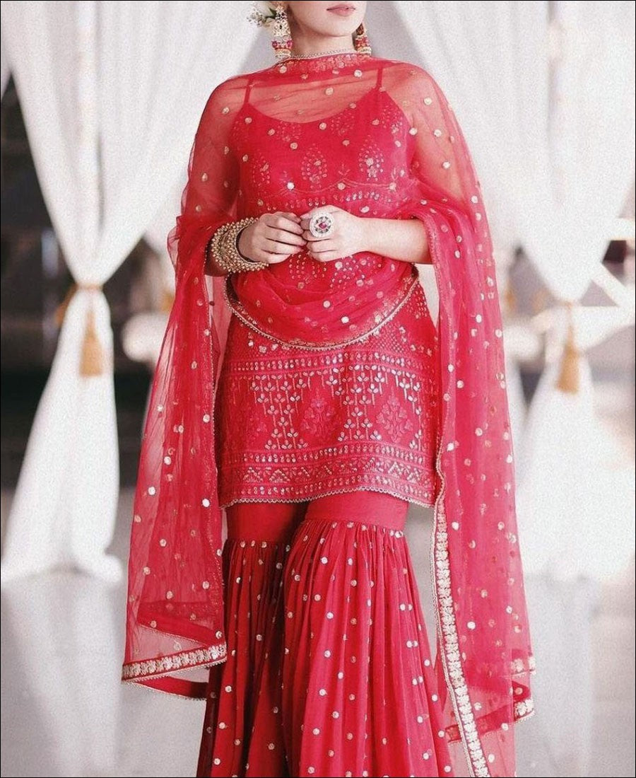 Red color Georgette Designer Sarara